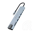 Devia Pro1 Type-C hub 8in1 (elosztó, 2 USB, 2 Type-C, HDMI, RJ45, SD/microSD kártyaolvasó, 100W, PD gyorstöltő, szürke)
