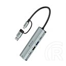 Devia Pro2 usb+type-c hub 5in1 (elosztó, 2 usb, 2 type-c, RJ45 aljzat, 100W, PD gyorstöltő, szürke)