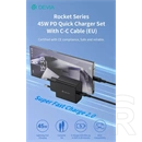 Devia Rocket ST111141 asztali töltő (45w, PD, QC, Type-C/Type-C kábel 1,5m, adatátvitel, fekete)
