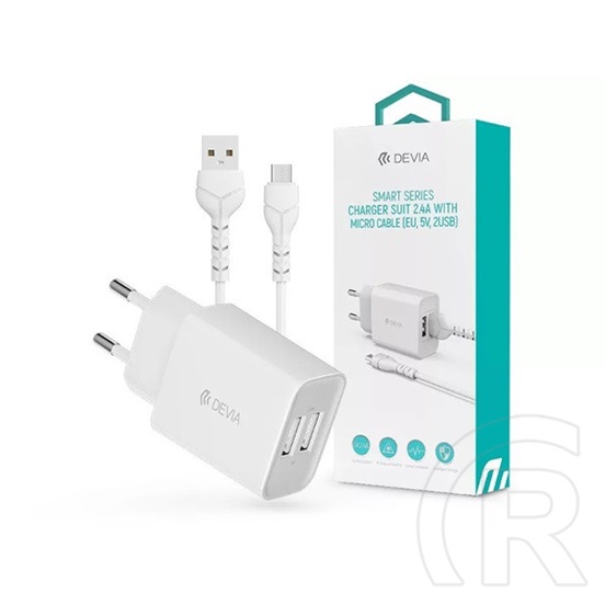 Devia ST364020 Smart hálózati töltő adapter (2 x USB-A aljzat, 5V/2.4A) + Micro USB - USB-A kábel (1m)