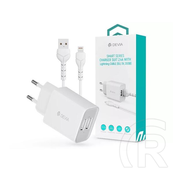 Devia Smart ST361395 hálózati töltő adapter (2 x USB-A aljzat, 5V/2.4A, fehér) + USB-A - Lightning kábel