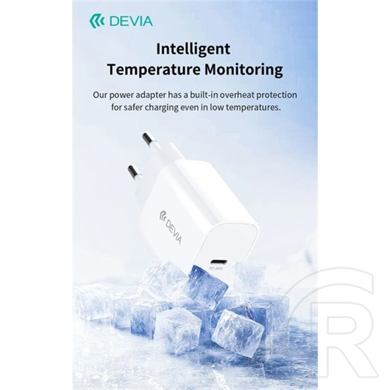 Devia Smart Series 30W GaN hálózati adapter (Type-C csatlakozó, Type-C és Lightning kábel 1 m, PD, QC, PPS támogatás, fe