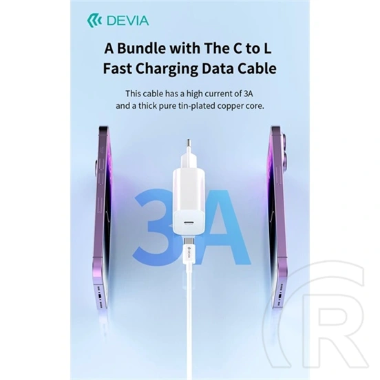 Devia Smart Series 30W GaN hálózati adapter (Type-C csatlakozó, Type-C és Lightning kábel 1 m, PD, QC, PPS támogatás, fe