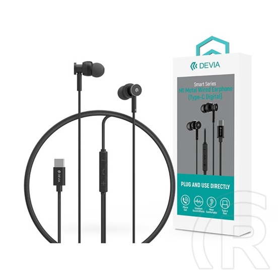 Devia Smart Series M1 Metal in-ear fülhallgató USB-C (mikrofon, 10 mm hangszóró, 120 cm kábel, fekete)