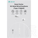 Devia Smart Series M1 Metal in-ear sztereó fülhallgató (USB-C, mikrofon, 10 mm hangszóró, 120 cm kábel, ezüst)