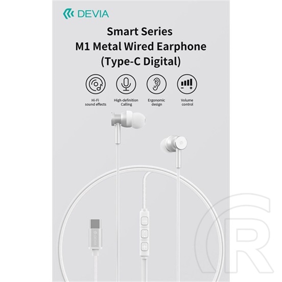 Devia Smart Series M1 Metal in-ear sztereó fülhallgató (USB-C, mikrofon, 10 mm hangszóró, 120 cm kábel, ezüst)