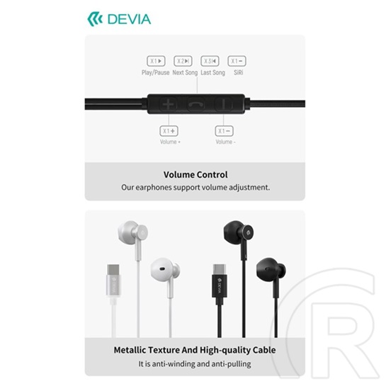 Devia Smart Series M2 Metal in-ear fülhallgató (USB-C, mikrofon, fekete)
