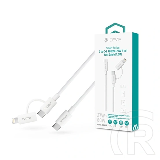 Devia Smart Series adat- és töltőkábel (C dugó / Lightning, C dugó / C dugó, 60 W + 27 W, PD, 1,2 m, fehér)