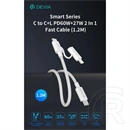 Devia Smart Series adat- és töltőkábel (C dugó / Lightning, C dugó / C dugó, 60 W + 27 W, PD, 1,2 m, fehér)