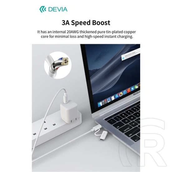 Devia Smart Series adat- és töltőkábel (C dugó / Lightning, C dugó / C dugó, 60 W + 27 W, PD, 1,2 m, fehér)