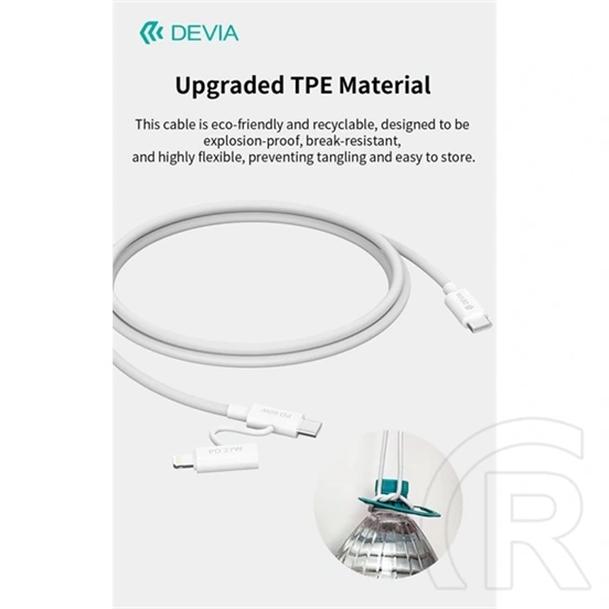 Devia Smart Series adat- és töltőkábel (C dugó / Lightning, C dugó / C dugó, 60 W + 27 W, PD, 1,2 m, fehér)