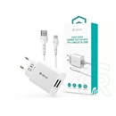 Devia Smart Series hálózati töltő adapter (2xUSB-A aljzat, 12 W, 1 m USB-C kábel, fehér)