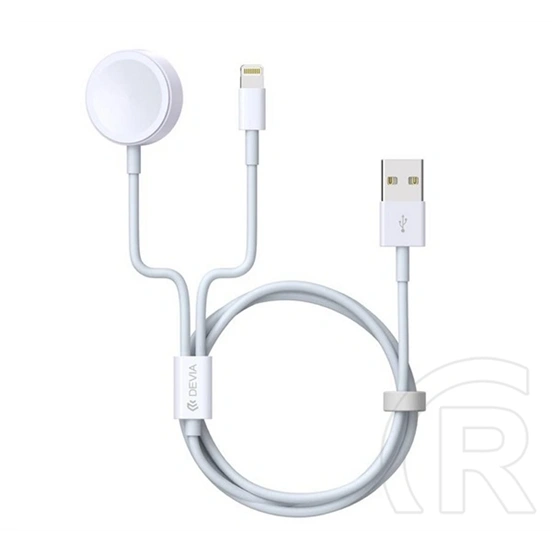 Devia Smart töltőkábel 2in1 (USB-Lightning, Apple Watch töltő, vezeték nélküli, PD gyorstöltő, 120cm, fehér)