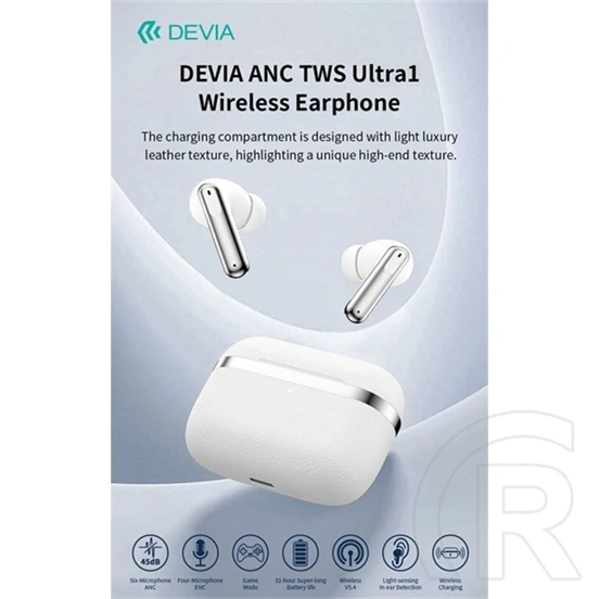 Devia TWS Ultra1 bluetooth fejhallgató sztereó (v5.4, ANC, mikrofon, vezeték nélküli töltés, 32 óra lejátszás, Type-C, f