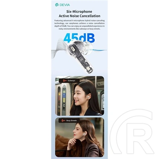 Devia TWS Ultra1 bluetooth fejhallgató sztereó (v5.4, ANC, mikrofon, vezeték nélküli töltés, 32 óra lejátszás, Type-C, f