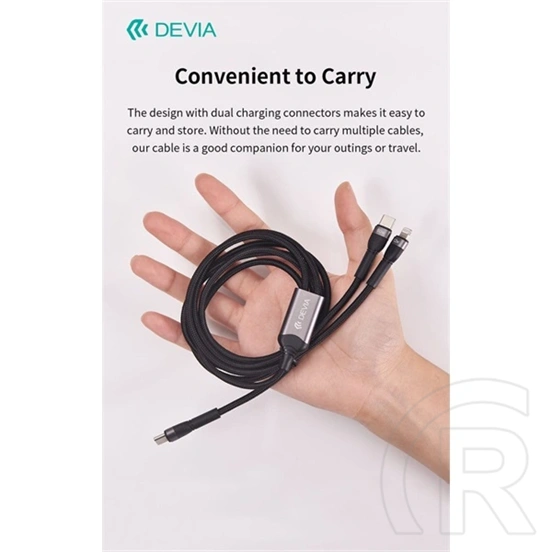 Devia Type-C - Type-C, Lightning adat- és töltőkábel (1,2 m, 60W+12W, fekete)