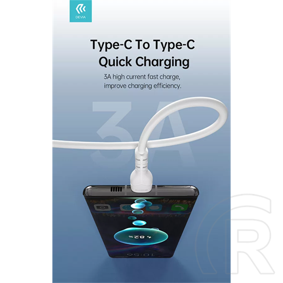 Devia USB adat- és töltőkábel (C dugó / C dugó, 1 m, 60W, fehér)