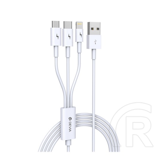 Devia adatkábel 3in1 (usb - lightning/microusb/type-c, 10w, gyorstöltő, 120cm) fehér