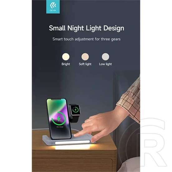 Devia asztali töltő 3in1 (15W, Qi, vezeték nélküli, mobiltelefon töltő, Apple watch töltő, AirPods töltő, 1m kábel, fehé