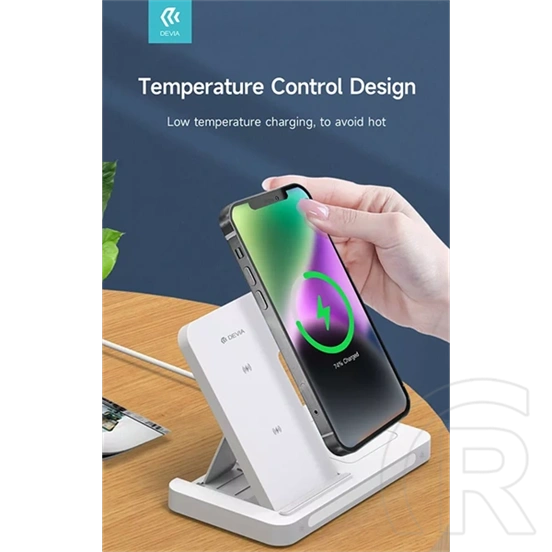 Devia asztali töltő 3in1 (15W, Qi, vezeték nélküli, mobiltelefon töltő, Apple watch töltő, AirPods töltő, 1m kábel, fehé