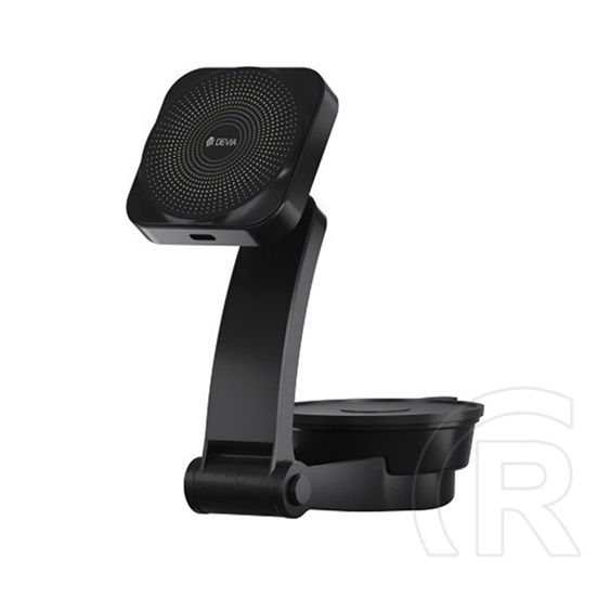 Devia autós tartó (műszerfalra, szélvédőre, tapadókorongos, 15w, wireless, gyorstöltő, állítható, 360°, mágneses) fekete