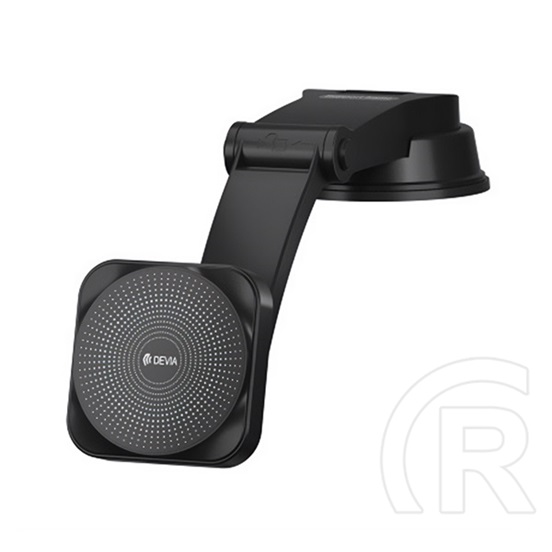 Devia autós tartó (műszerfalra, szélvédőre, tapadókorongos, 15w, wireless, gyorstöltő, állítható, 360°, mágneses) fekete