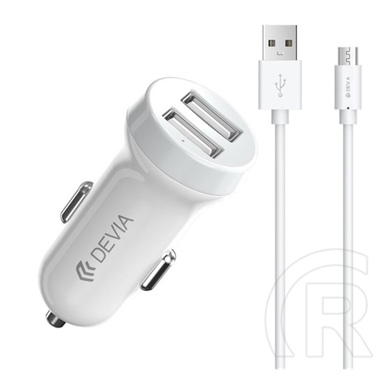 Devia autós töltő 2 usb aljzat (3100ma + microusb kábel) fehér