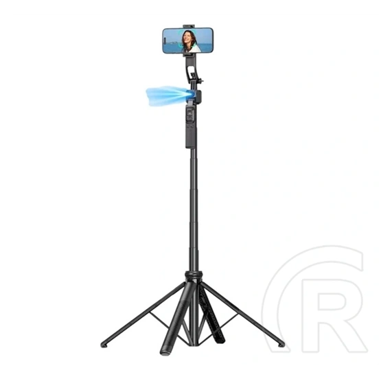 Devia es086c17 szelfibot (univerzális, 360°, tripod állvány, állítható, bluetooth távkioldó, 70cm, 6.7" méretig) fekete