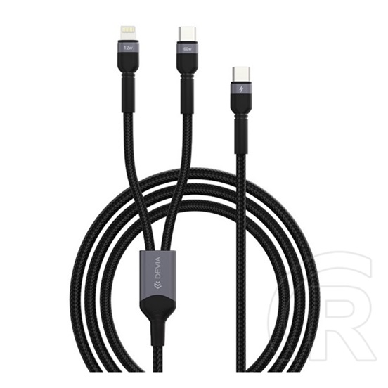 Devia extreme adatkábel 2in1 (type-c - lightning/type-c, 15w, pd gyorstöltő, 120cm, cipőfűző) fekete