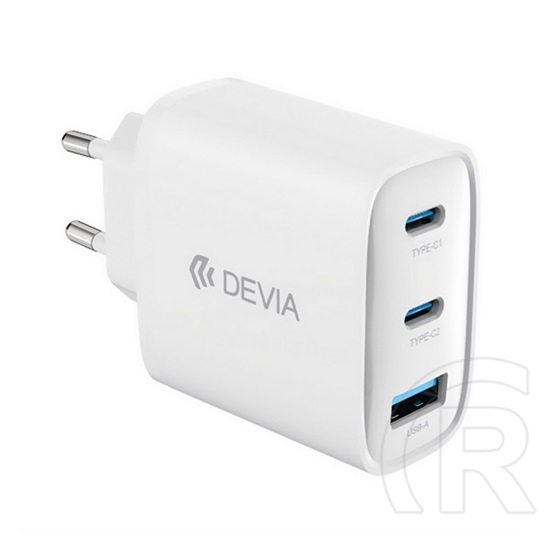 Devia extreme hálózati töltő usb+ 2 type-c aljzat (65w, gan, pd gyorstöltő + type-c kábel) fehér