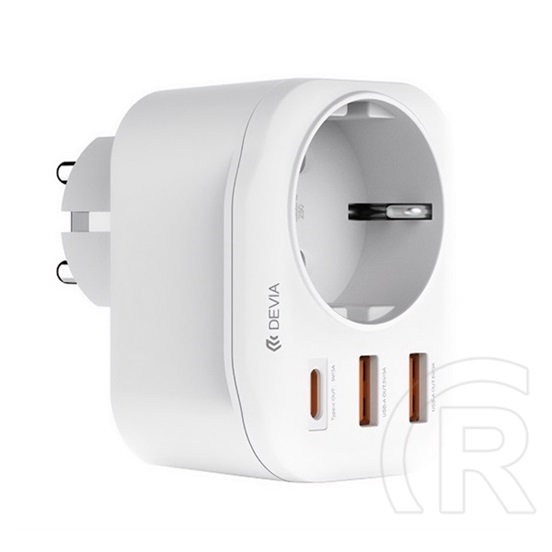 Devia hálózati elosztó (ac+2 usb+type-c aljzat 20w, pd gyorstöltő 3.0) fehér