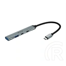Devia lite1 ec707 type-c hub 4in1 (aktív, elosztó, 2 usb+2 type-c aljzat) sötétszürke