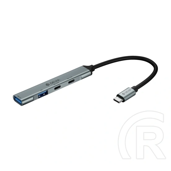 Devia lite1 ec707 type-c hub 4in1 (aktív, elosztó, 2 usb+2 type-c aljzat) sötétszürke