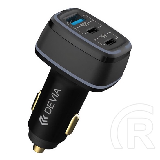 Devia smart autós töltő usb+2 type-c aljzat (5v/3a, 115w, pd gyorstöltő, led fény) fekete