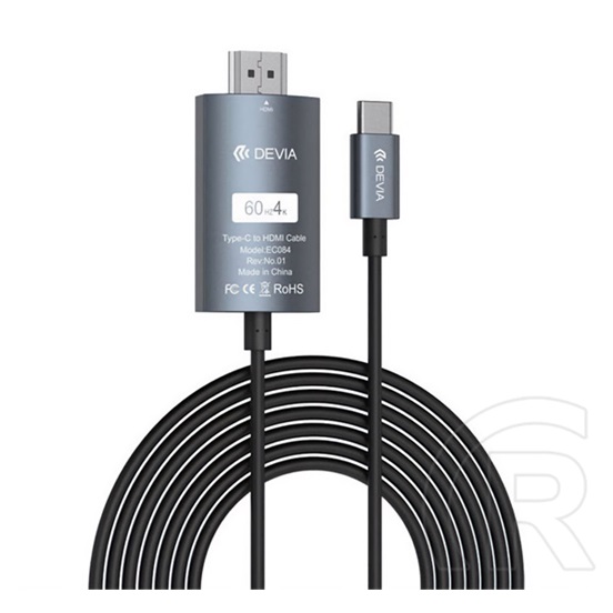 Devia storm adatkábel (type-c - hdmi, 4k 60hz, gyorstöltő, 200cm) fekete