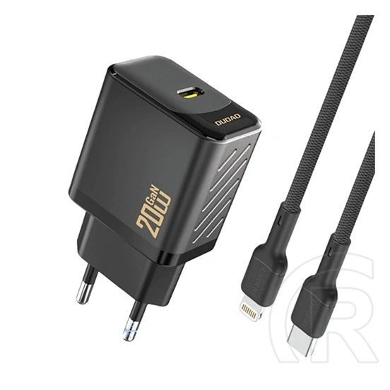 Dudao a26leu hálózati töltő type-c aljzat (20w, gan, pd gyorstöltő + lightning kábel) fekete