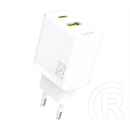 Dudao a26t hálózati töltő (USB-A + USB-C aljzat, 25 W, GaN, PD gyorstöltő, fehér)