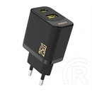 Dudao a26t hálózati töltő (USB-A + USB-C aljzat, 25 W, GaN, PD gyorstöltő, fekete)