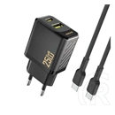 Dudao a26tceu hálózati töltő (USB-A + USB-C aljzat, 25 W, GaN, PD gyorstöltő + USB-C kábel, fekete)