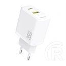 Dudao a27max hálózati töltő usb+type-c aljzat (35w, gan, pd gyorstöltő) fehér