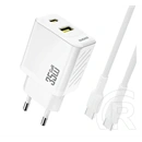 Dudao a27max hálózati töltő usb+type-c aljzat (35w, gan, pd gyorstöltő + type-c kábel) fehér