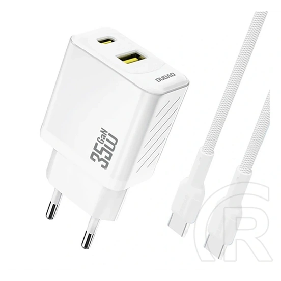 Dudao a27max hálózati töltő usb+type-c aljzat (35w, gan, pd gyorstöltő + type-c kábel) fehér