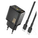 Dudao a27max hálózati töltő usb+type-c aljzat (35w, gan, pd gyorstöltő + type-c kábel) fekete