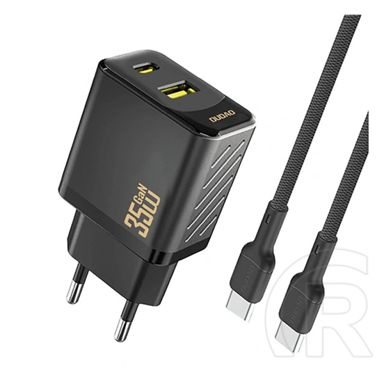 Dudao a27max hálózati töltő usb+type-c aljzat (35w, gan, pd gyorstöltő + type-c kábel) fekete