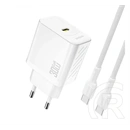 Dudao a27pceu hálózati töltő type-c aljzat (30w, gan, pd gyorstöltő + type-c kábel) fehér
