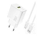 Dudao a27steu hálózati töltő (USB-A aljzat, 25 W, GaN, PD gyorstöltő + USB-C kábel, fehér)