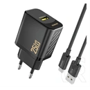 Dudao a27steu hálózati töltő (USB-A aljzat, 25 W, GaN, PD gyorstöltő + USB-C kábel, fekete)