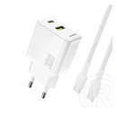 Dudao a27tceu hálózati töltő usb+type-c aljzat (30w, gan, pd gyorstöltő + type-c kábel) fehér