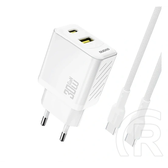 Dudao a27tceu hálózati töltő usb+type-c aljzat (30w, gan, pd gyorstöltő + type-c kábel) fehér