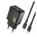 Dudao a27tceu hálózati töltő usb+type-c aljzat (30w, gan, pd gyorstöltő + type-c kábel) fekete